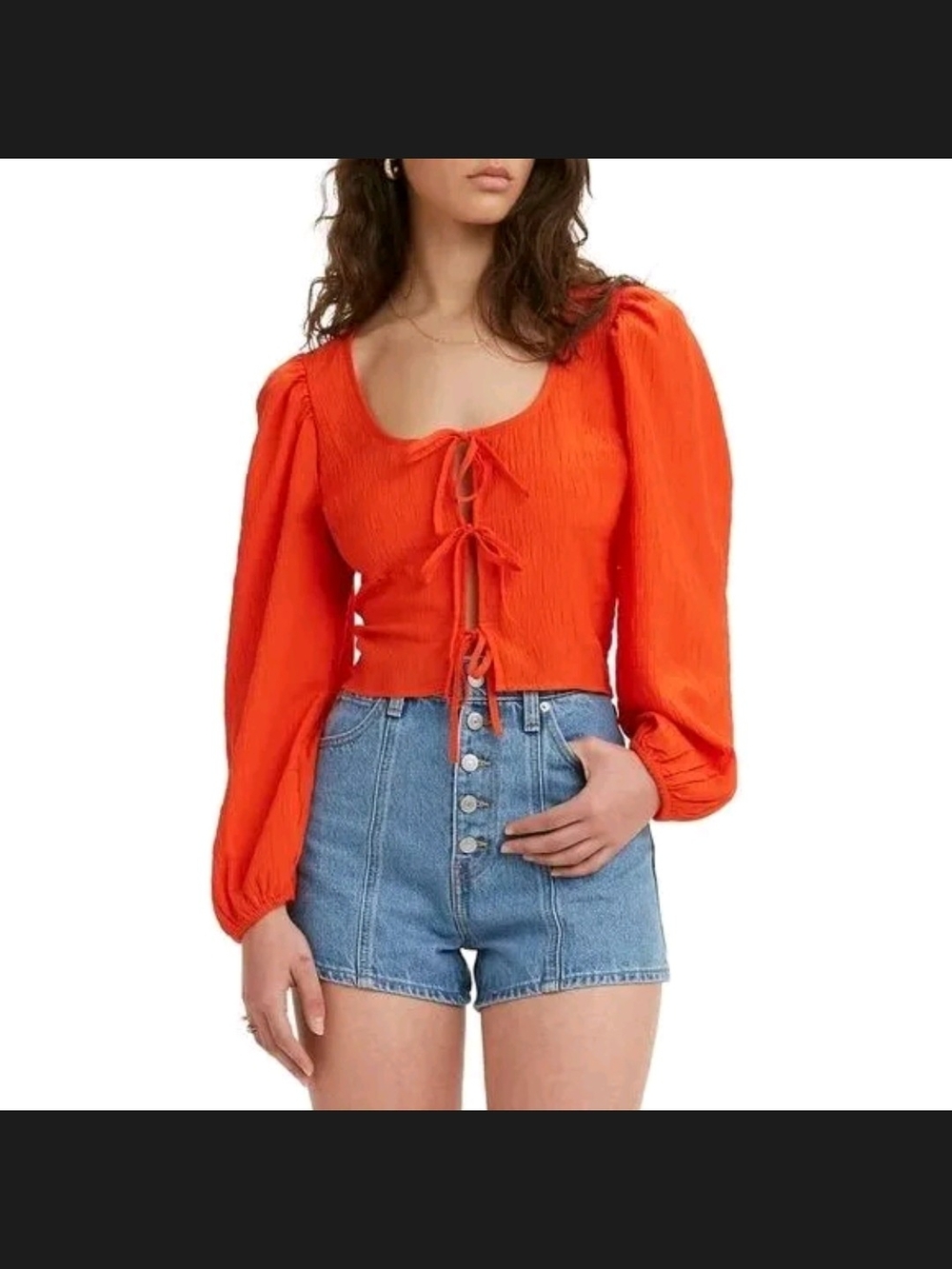 Levi's Embrey Orange Tie-Front Puff Sleeve Top